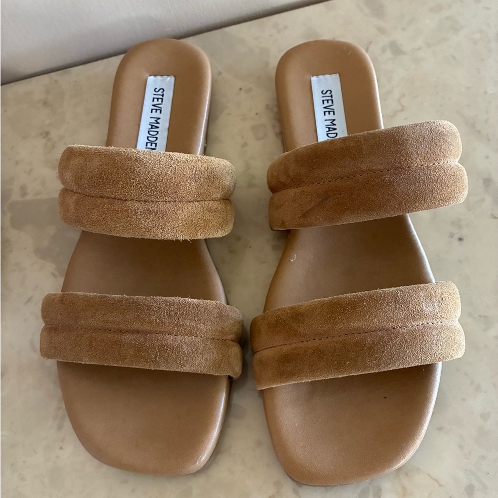 Steve Madden Cognac Suede Double-Strap Slides